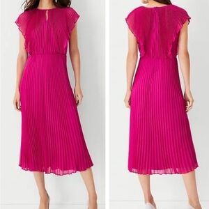 Ann Taylor Fuchsia Pleated Midi Dress Size 8P